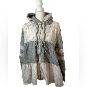 POL "Long Sleeve A-Line Zip Up Hoodie Woven Top".